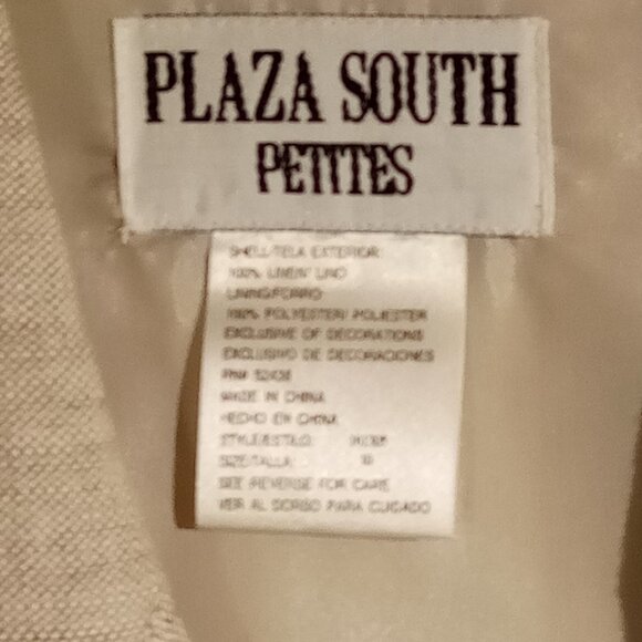 Women's LINEN Dress sz 10 Tan Button-front Short-sleeve Vintage 90's MIDI - Picture 6 of 12